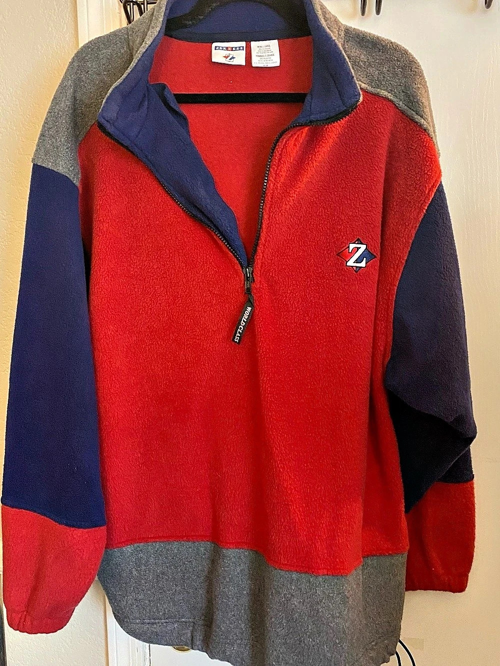 Vintage Jerzees Colorblock 1/4 Zip Fleece Pullover Jacket Men's Large Retro